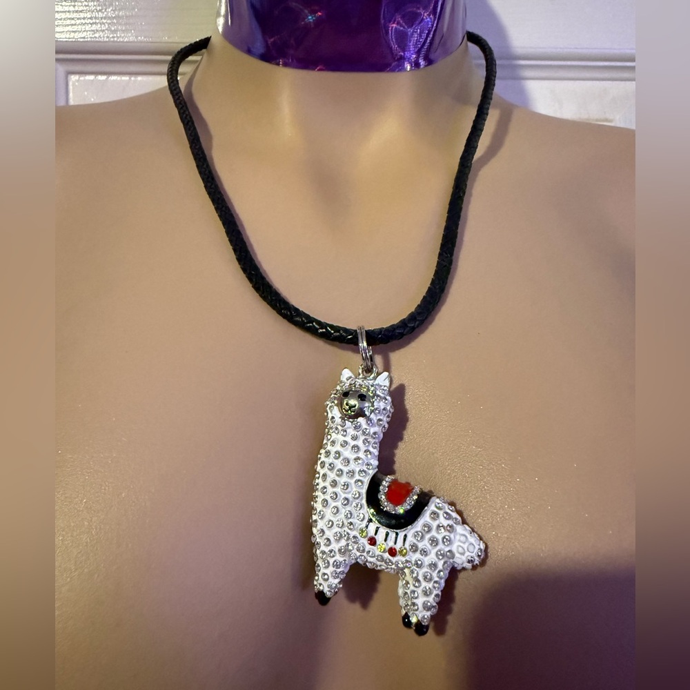 Llama Pendant Necklace with Black Cord